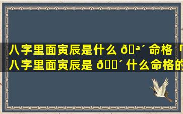 八字里面寅辰是什么 🪴 命格「八字里面寅辰是 🌴 什么命格的人」